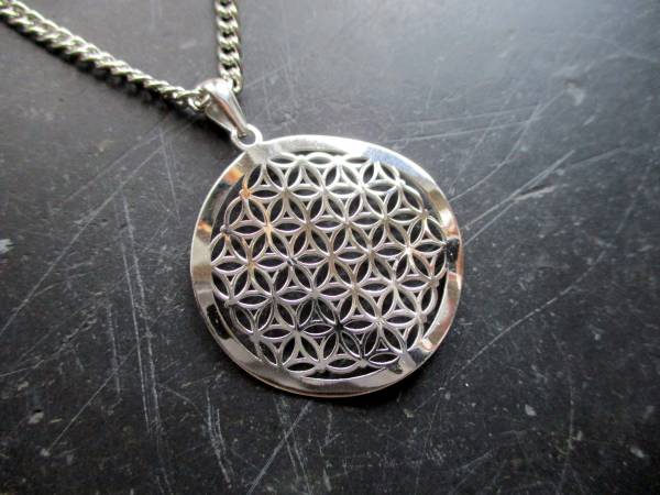 Anhänger, Blume des Lebens, Sterlingsilber, gewellt, heilige Geometrie, Symbol, Schutz