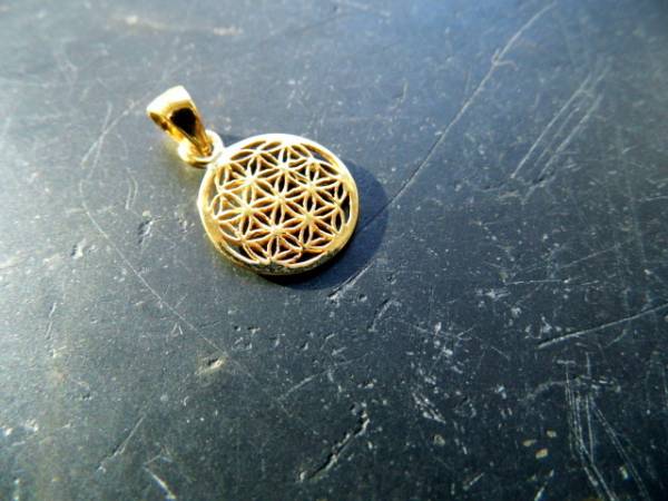 Anhänger, Blume des Lebens, Silber,  vergoldet, heilige Geometrie