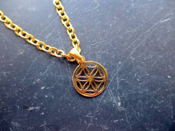 Anhänger, Sterlingsilber, vergoldet, Saat des Lebens, heilige Geometrie, Blume