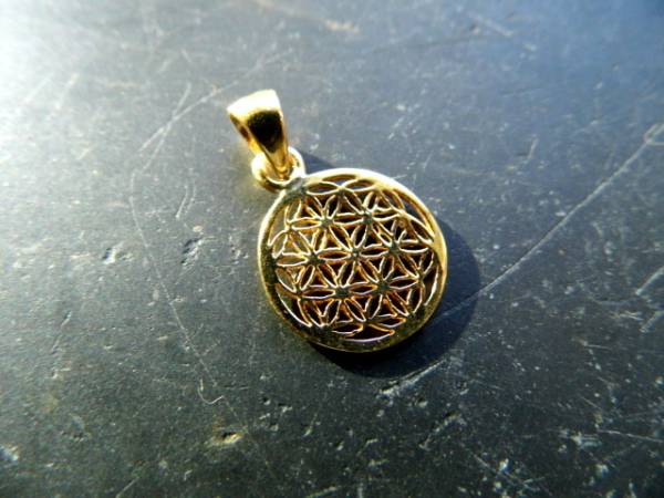 Anhänger, Blume des Lebens, Silber,  vergoldet, heilige Geometrie