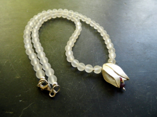 Kette, weiß, Braut, Bergkristall, Sterlingsilber, Rubin, Blüte, Hochzeit