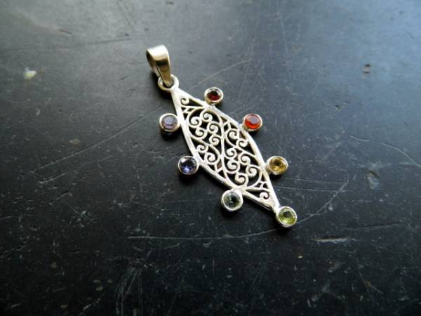 Anhänger, Sterlingsilber, Chakra, Edelsteine, Raute, Unisex