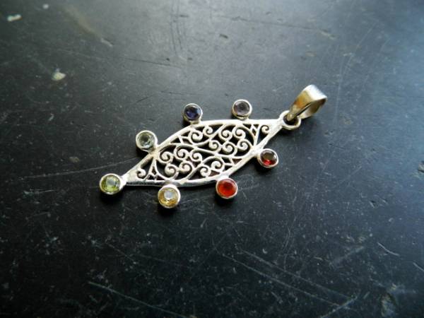 Anhänger, Sterlingsilber, Chakra, Edelsteine, Raute, Unisex