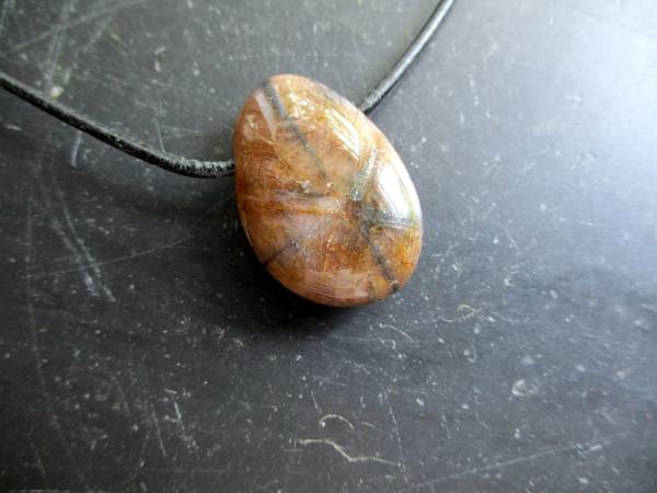 Kette, Lederband, Tigerauge, Chiastolith, braun, Kreuzstein, Schmuck Unisex