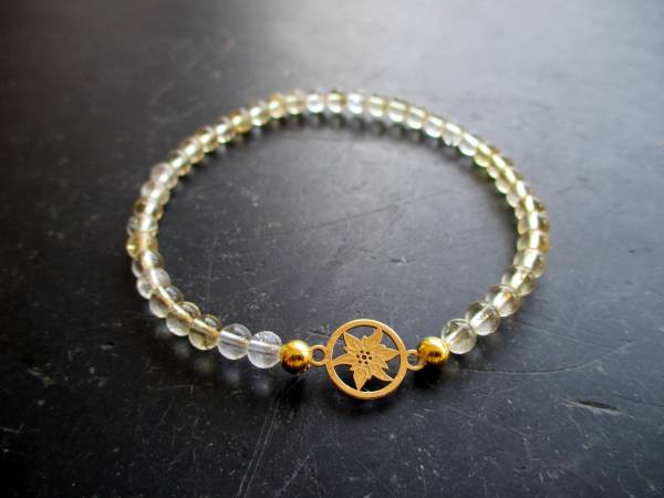 Armband, Citrin, gelb, Sterlingsilber, vergoldet, Edelweiß, Symbolarmband, Tracht, Dirndl