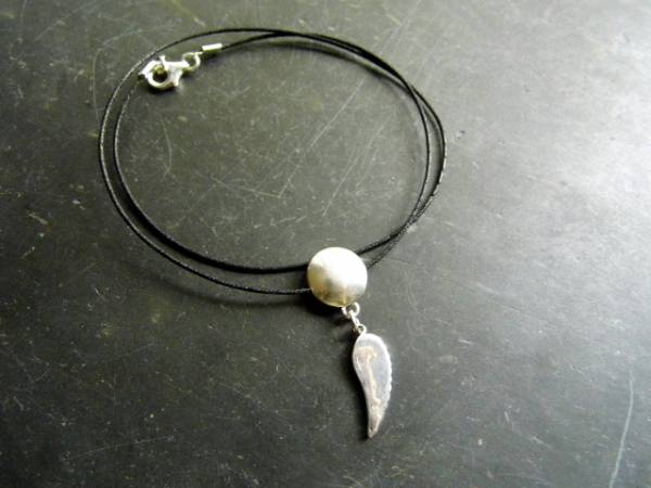 Kette, Baumwollband, Sterlingsilber, Silberscheibe, Flügel, Silber, Schmuck