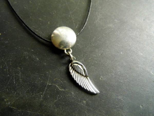 Kette, Baumwollband, Sterlingsilber, Silberscheibe, Flügel, Silber, Schmuck