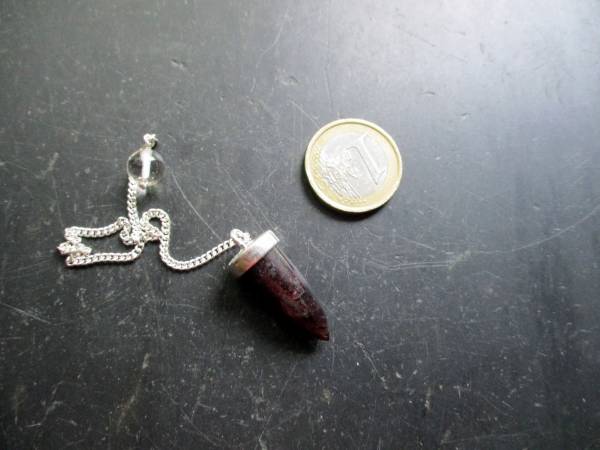Pendel, Granat, Spitzpendel, Metall, versilbert, Wicca, Schamane