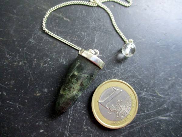 Pendel, Jade, dunkelgrün, Sterlingsilber, Spitzpendel, Magie, Esoterik