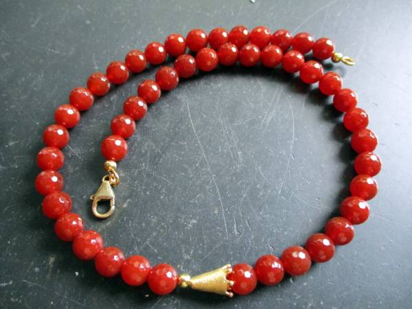 Kette, Karneol, Sterlingsilber, Silber, vergoldet, rot, braun, Schmuck, facettiert