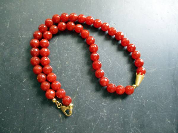 Kette, Karneol, Sterlingsilber, Silber, vergoldet, rot, braun, Schmuck, facettiert