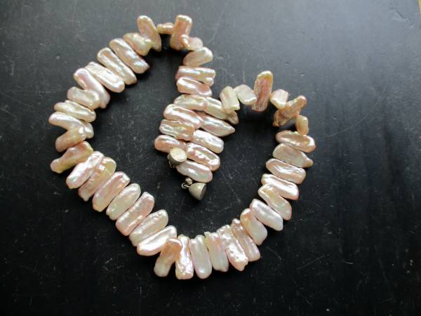 Perle, Keshi Perle, Kette, Silber, hell lachsfarben, Braut, Hochzeit, Magnetverschluß