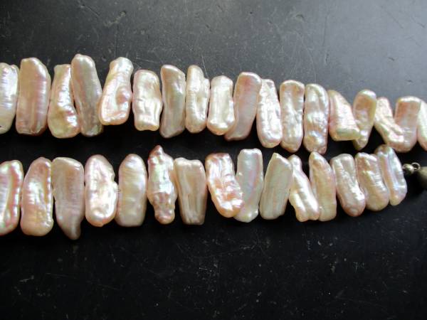 Perle, Keshi Perle, Kette, Silber, hell lachsfarben, Braut, Hochzeit, Magnetverschluß