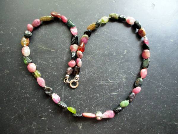 Kette, Turmalin, bunt, Nuggets, Sterlingsilber, Schmuck, Frauen