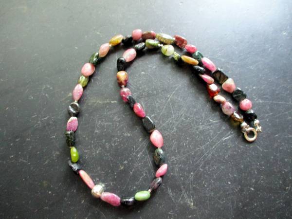 Kette, Turmalin, bunt, Nuggets, Sterlingsilber, Schmuck, Frauen