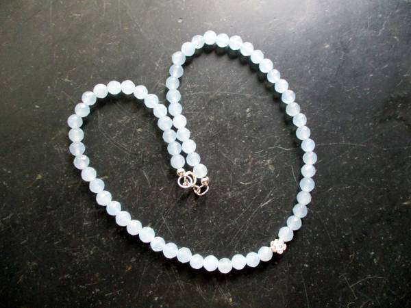 Kette, Blauquarz, hellblau, facettiert, schimmernd, Rose, Sterlingsilber, Schmuck, Frauen