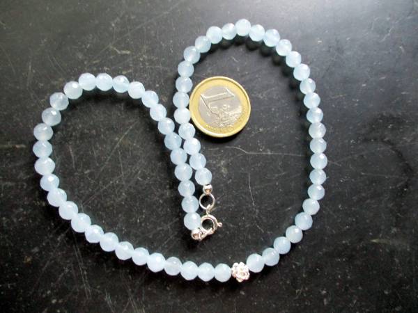 Kette, Blauquarz, hellblau, facettiert, schimmernd, Rose, Sterlingsilber, Schmuck, Frauen