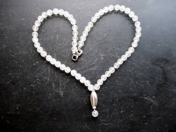 Kette, weiß, Braut, Bergkristall, matt, Silbertube, Hochzeit