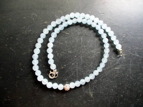 Kette, Blauquarz, hellblau, facettiert, schimmernd, Rose, Sterlingsilber, Schmuck, Frauen