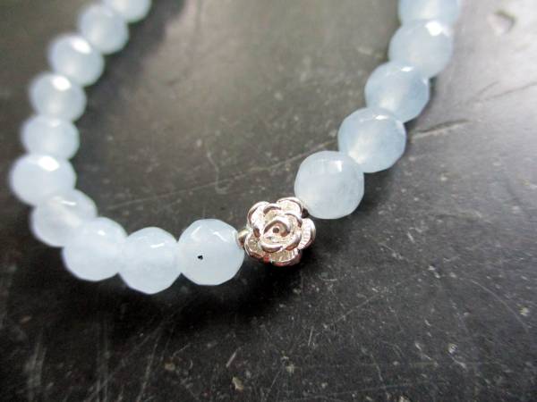 Kette, Blauquarz, hellblau, facettiert, schimmernd, Rose, Sterlingsilber, Schmuck, Frauen