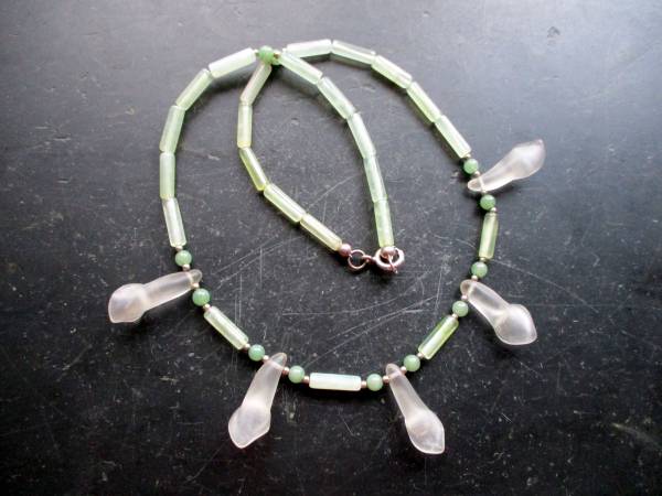 Serpentinkette, Kette, Serpentin, Jade, Bergkristall, Blüten, Braut, Hochzeit