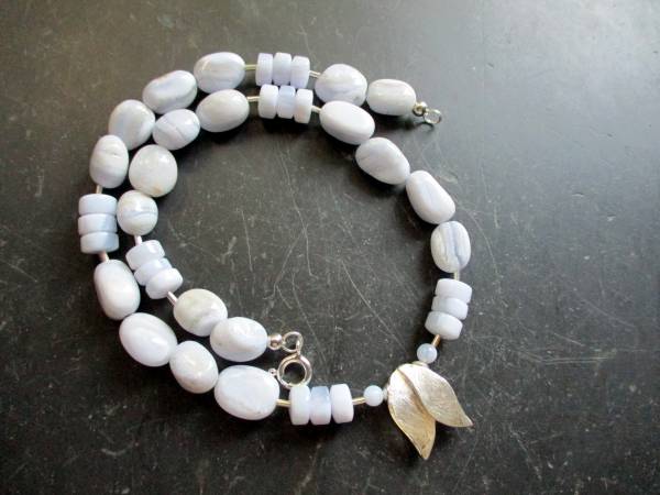 Kette, Chalcedon, hellblau, Sterlingsilber, Blüte, Schmuck, Frauen