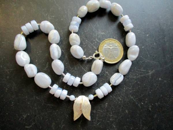 Kette, Chalcedon, hellblau, Sterlingsilber, Blüte, Schmuck, Frauen