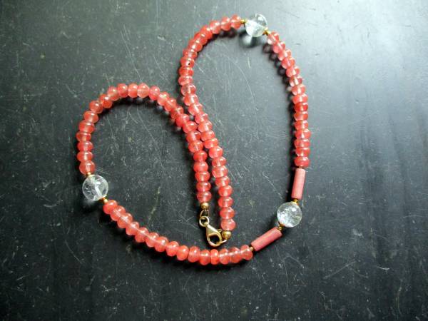 Kette, Cherry Quarz, lachsfarben, Sterlingsilber, vergoldet, Schmuck, Frauen