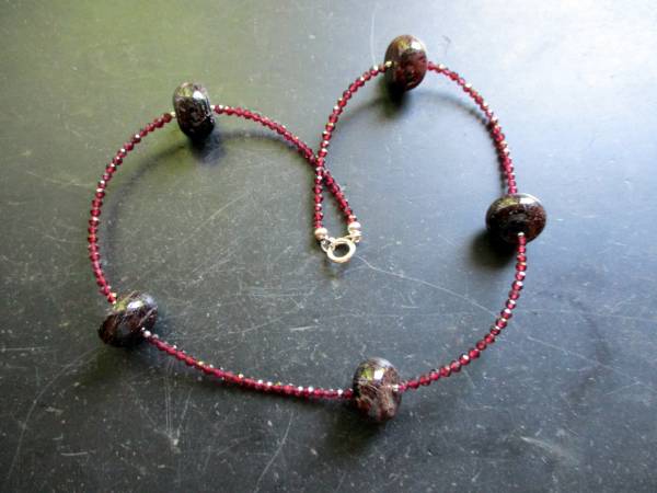 Kette, rot, Granat, facettiert, Sterlingsilber, Schmuck, Frauen