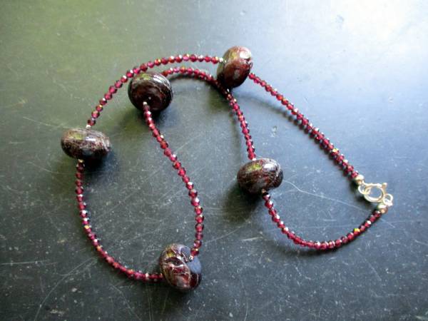 Kette, rot, Granat, facettiert, Sterlingsilber, Schmuck, Frauen