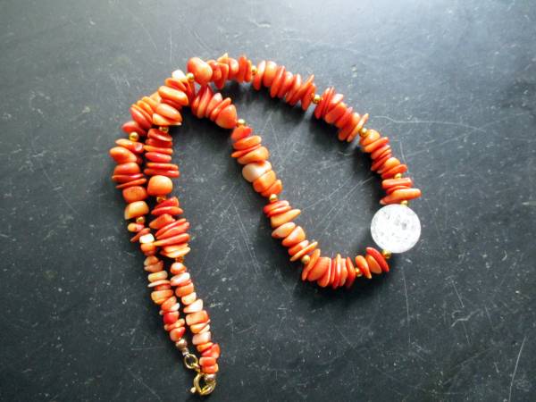 Kette, Koralle, Splitter, rot, Bergkristall, Sterlingsilber, Schmuck, Frauen