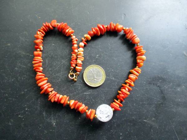 Kette, Koralle, Splitter, rot, Bergkristall, Sterlingsilber, Schmuck, Frauen