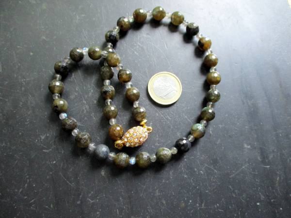 Kette, Labradorit, dunkelgrün, facettiert, Magnetverschluss, Glitzer, Schmuck, Frauen