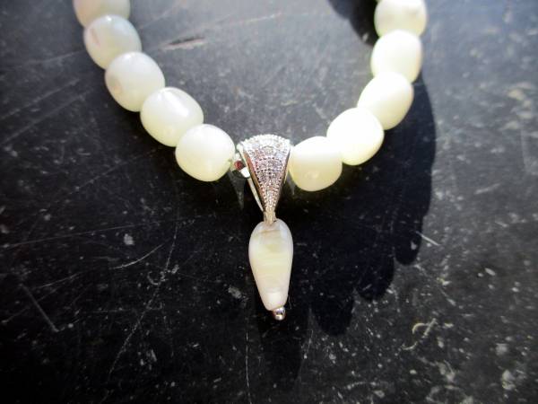 Kette, Perlmutt, Braut, Hochzeit, Anhänger, Sterlingsilber, Zirkonia