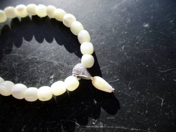 Kette, Perlmutt, Braut, Hochzeit, Anhänger, Sterlingsilber, Zirkonia