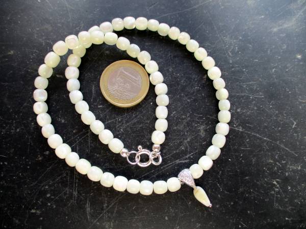 Kette, Perlmutt, Braut, Hochzeit, Anhänger, Sterlingsilber, Zirkonia