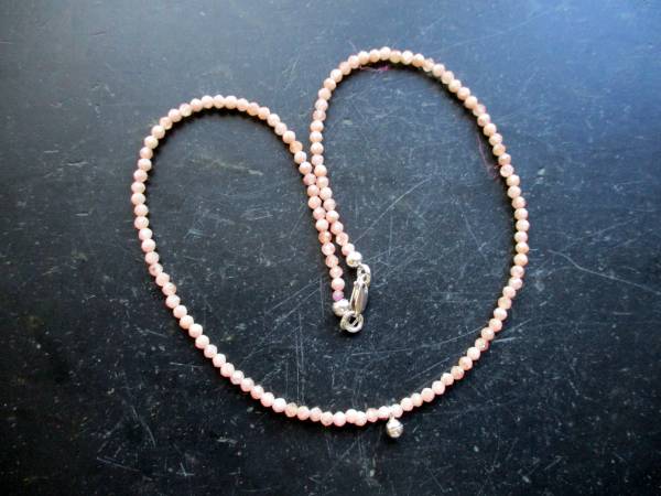 Rhodochrosit, Kette, zierlich, facettiert, hellrosa, Silberkugel, Schmuck, Frauen