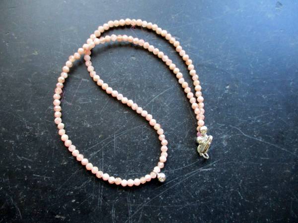 Rhodochrosit, Kette, zierlich, facettiert, hellrosa, Silberkugel, Schmuck, Frauen