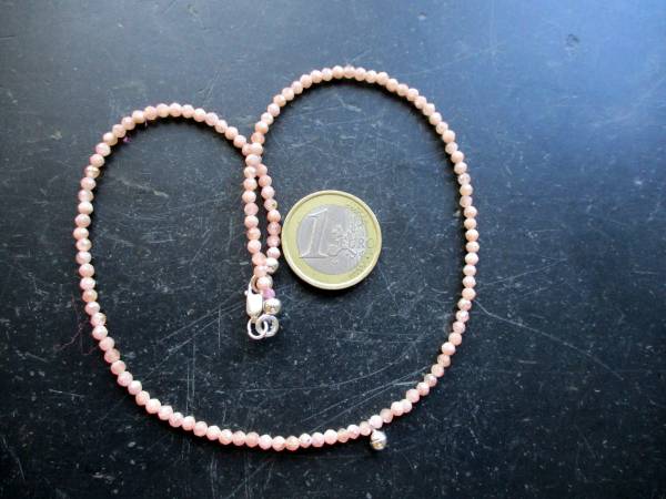 Rhodochrosit, Kette, zierlich, facettiert, hellrosa, Silberkugel, Schmuck, Frauen