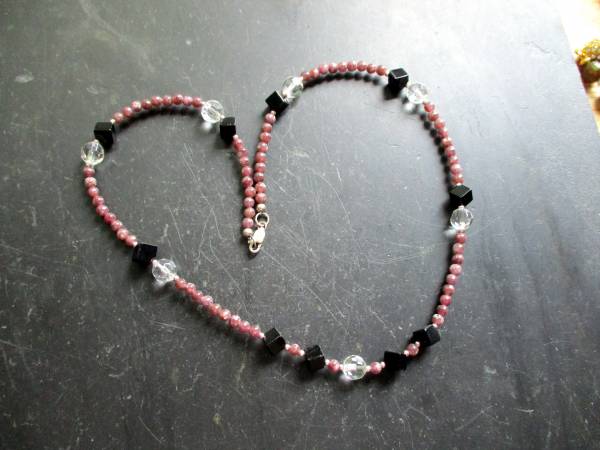 Kette, Rhodonit, dunkelrot, Onyx, Sterlingsilber, Schmuck, Frauen