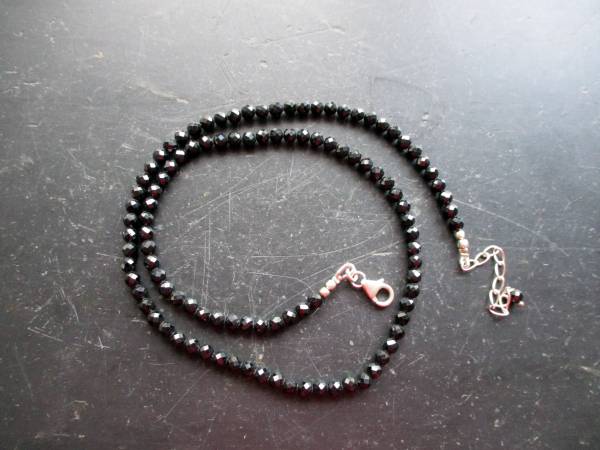 Kette, Spinell, schwarz, Silber, facettiert, Schmuck, Frauen, Verlängerung