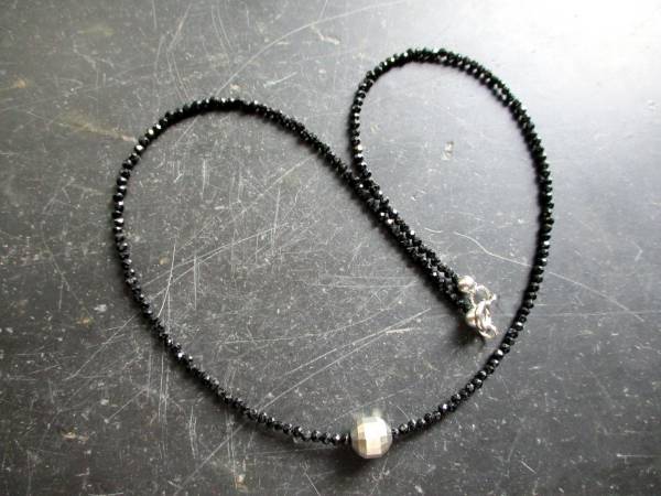 Kette, Turmalin, schwarz, Silber, zierlich, facettiert, Schmuck, Frauen