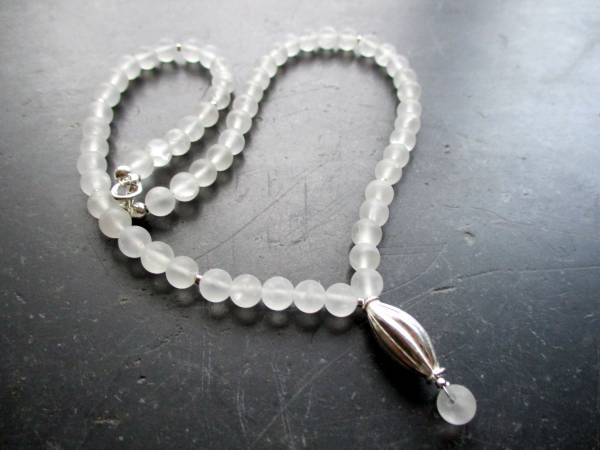 Kette, weiß, Braut, Bergkristall, matt, Silbertube, Hochzeit
