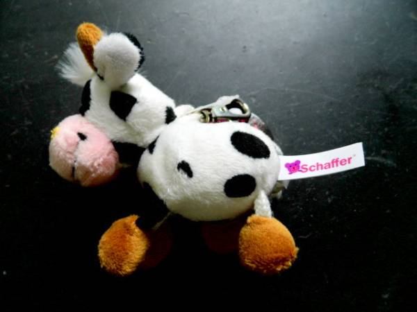 Schlüsselanhänger, Taschenanhänger, Anhänger, Rucksack, Kuh, weiß, Plüsch, flauschig