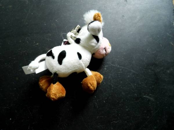 Schlüsselanhänger, Taschenanhänger, Anhänger, Rucksack, Kuh, weiß, Plüsch, flauschig