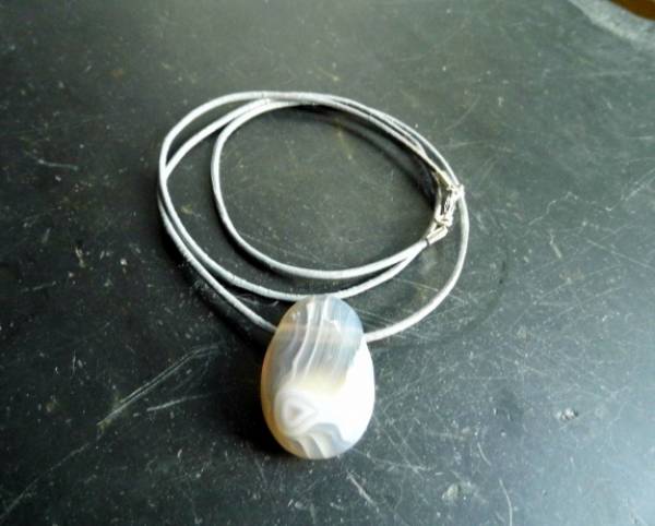 Kette, Lederband, Anhänger, Achat, Tropfen, grau, Schmuck, Unisex