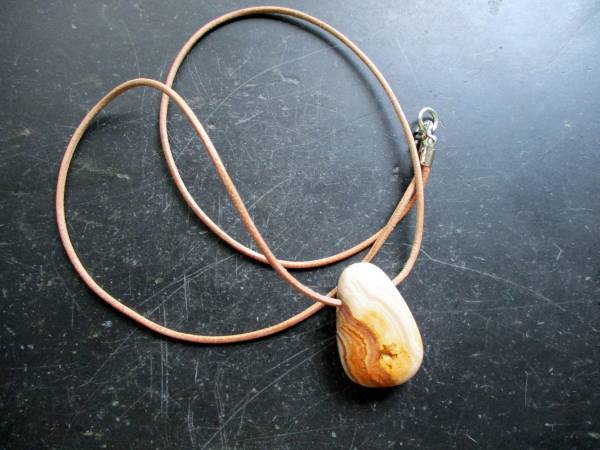 Kette, Lederband, Achat, beige, braun, Tropfen, Silber, Schmuck, Unisex