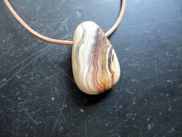 Kette, Lederband, Achat, beige, braun, Tropfen, Silber, Schmuck, Unisex