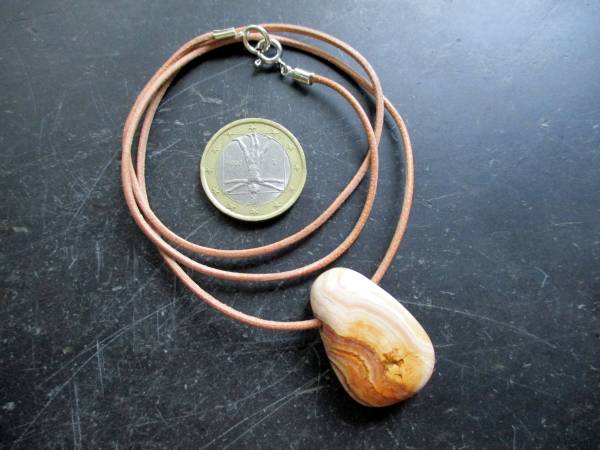 Kette, Lederband, Achat, beige, braun, Tropfen, Silber, Schmuck, Unisex