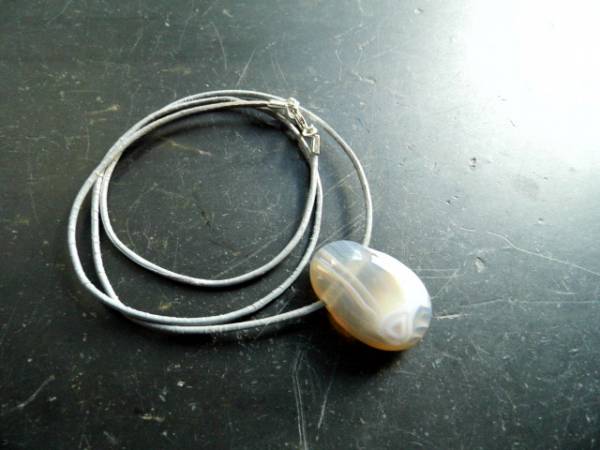 Kette, Lederband, Anhänger, Achat, Tropfen, grau, Schmuck, Unisex
